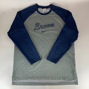Atlanta Braves Navy Blue Gray Nike Baseball Athletic Pullover Sweatshirt Mens XL